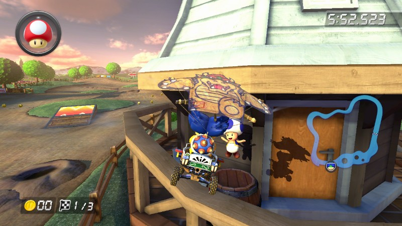 Mario Kart 8 Moo Moo Meadows Wii blue Toad background