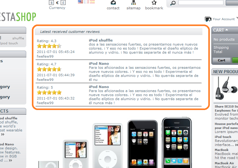 latest product reviews displayed on home page