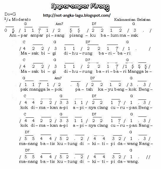 Not Angka Lagu Ampar Ampar Pisang - Kumpulan Not Angka Lagu