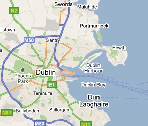 dublin map north coast malahide connection minutes below