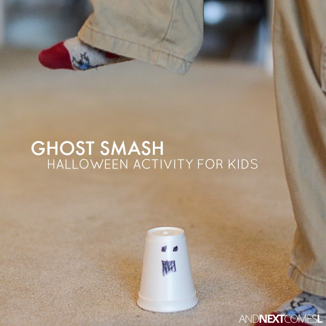 Ghost smashing Halloween activity for kids from And Next Comes L