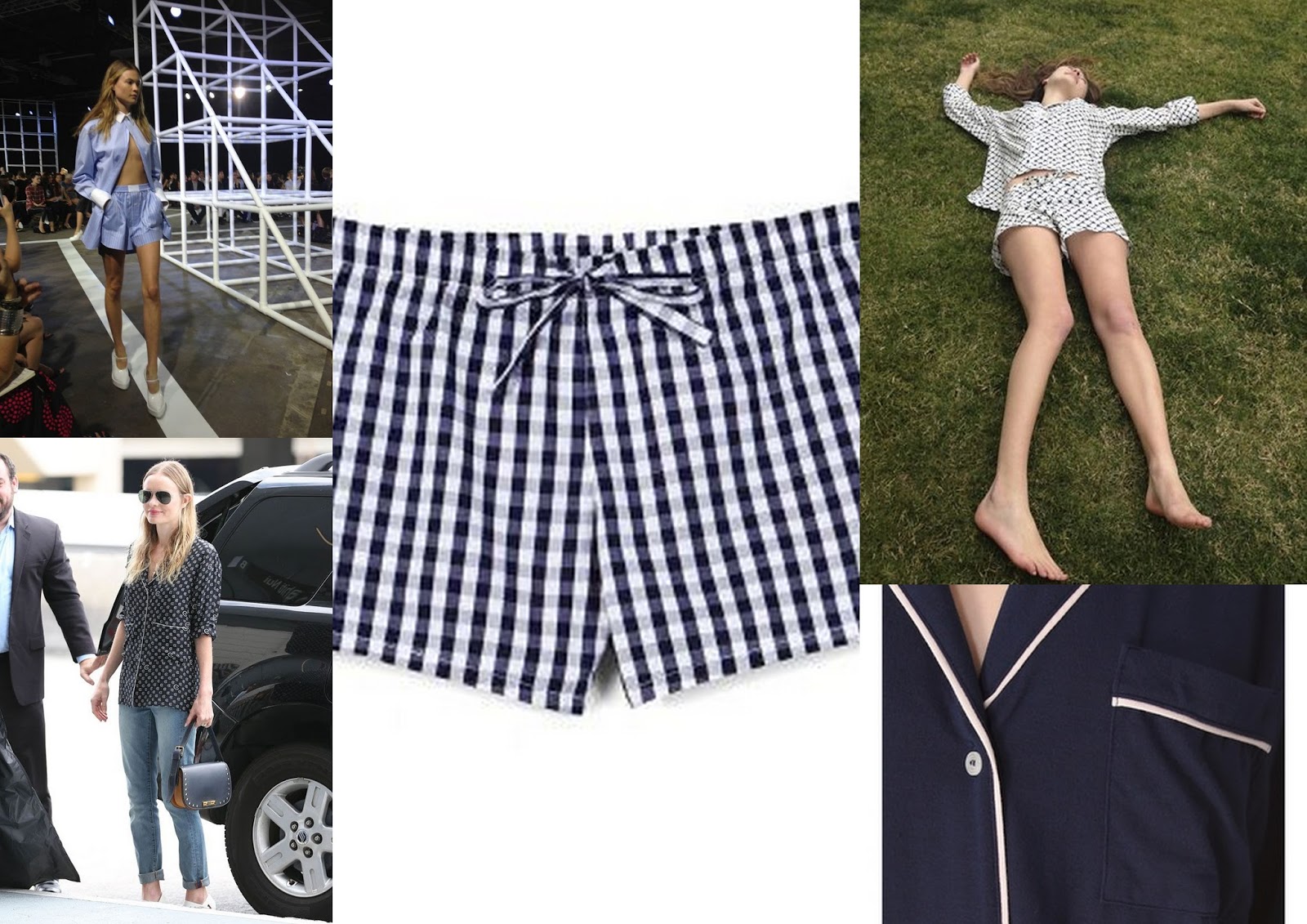 Alexander wang Pajama set, Alexabder wang spring 2014, Kate Bosworth Pajama top, Sleepyjones pajama, Vogue Gingham shorts