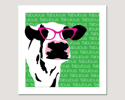 cow with pink glasses fabulous on grey