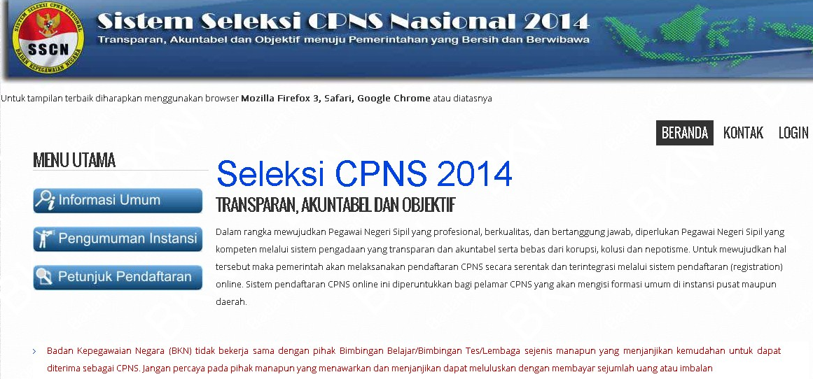 Pendaftaran CPNS online 2014 sscn.bkn.go.id