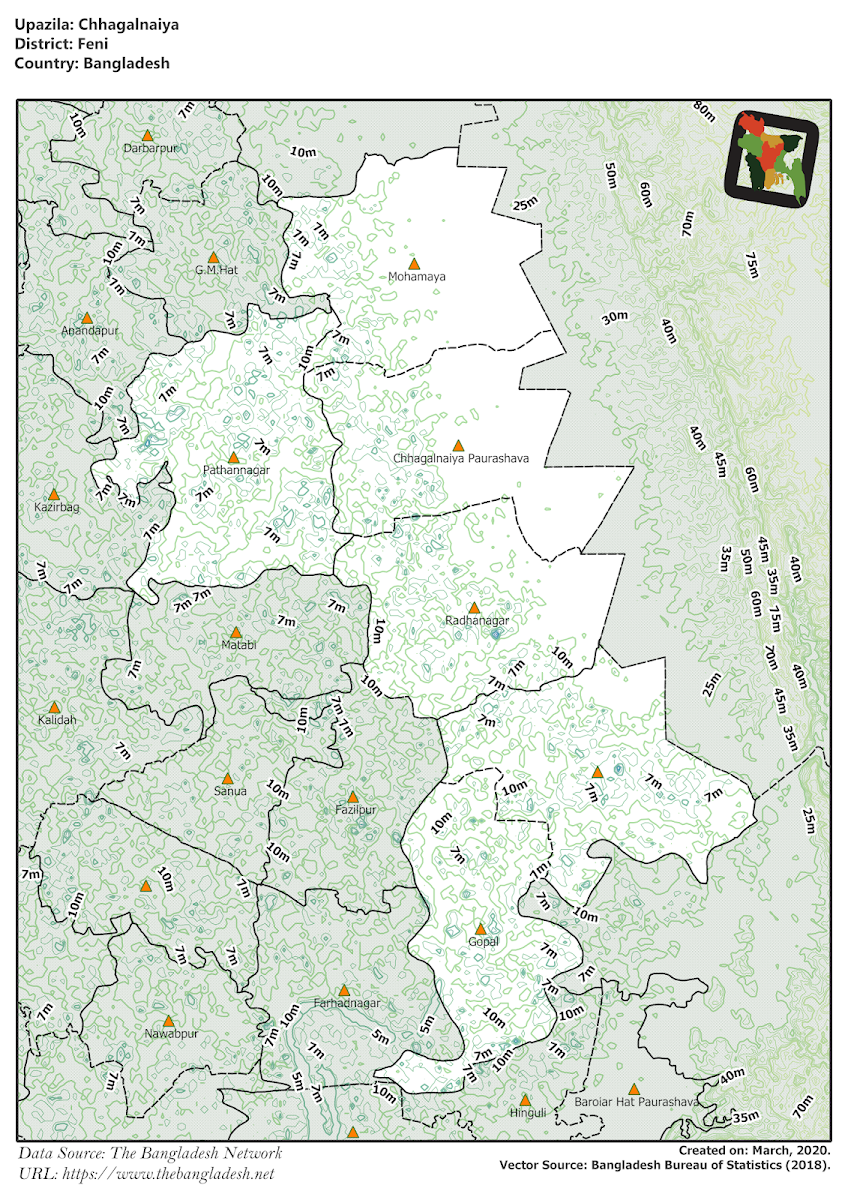 Chhagalnaiya Upazila Elevation Map Feni District Bangladesh