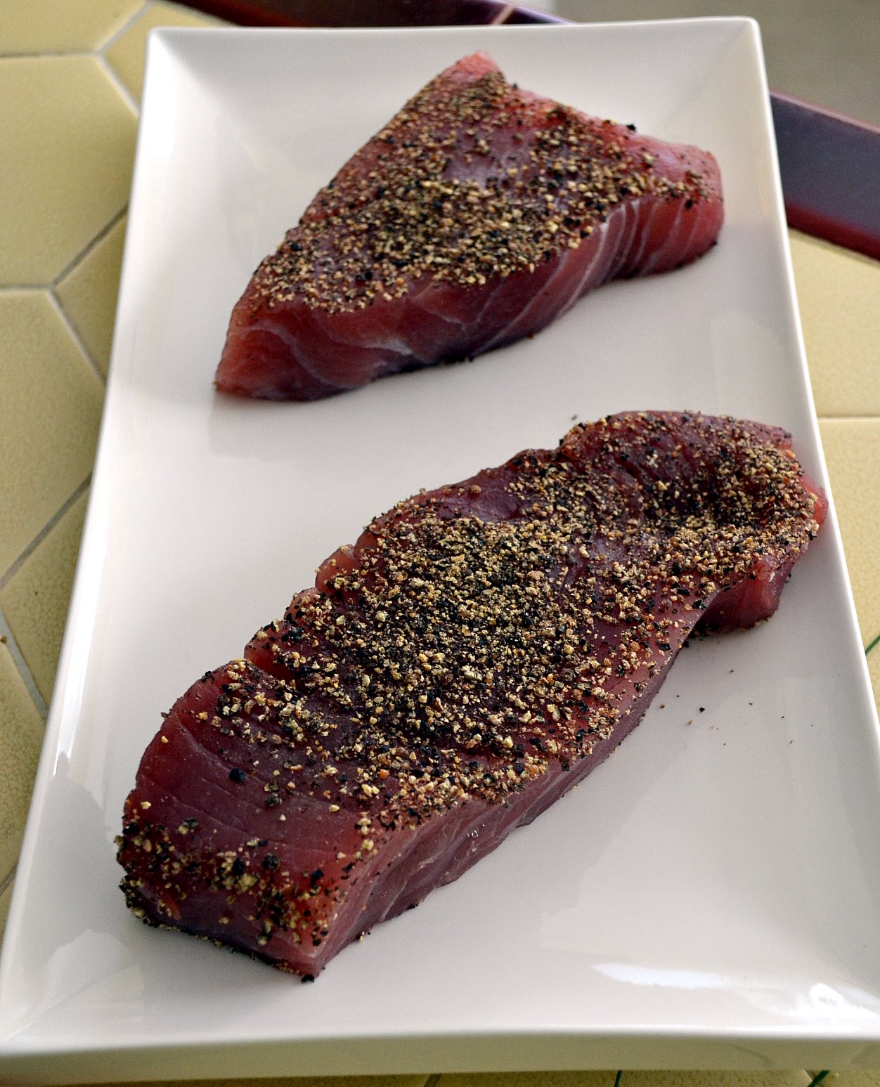 The Foodie Couple Seared Yellowfin Tuna Pepper Steaks with Mushroom Sauce