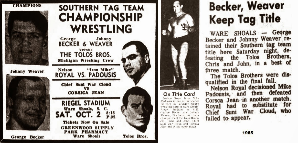 All Star Championship Wrestling Ware Shoals, SC October 2, 1965 at