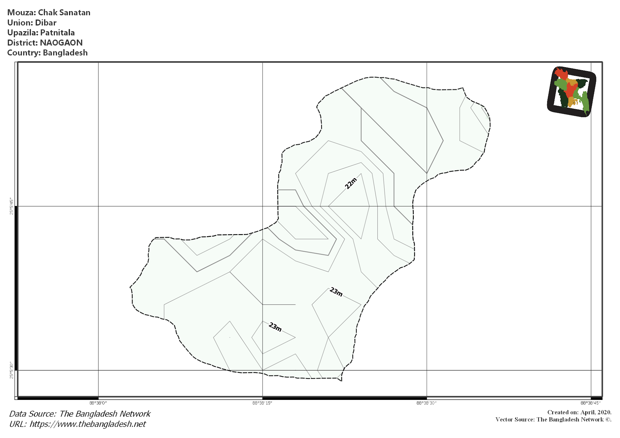 Map of Chak Sanatan Mouza of Patnitala Upazila, NAOGAON Map of Chak Sanatan Mouza of Patnitala Upazila, NAOGAON, Bangladesh.