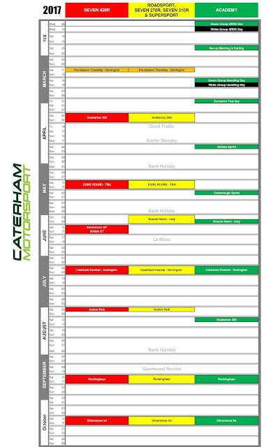 Provisional 2017 Caterham Motorsport Calendar (including academy championship)