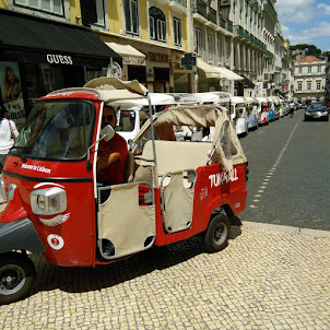 Colourful Rickshaw in Baixa Chaida of Lisbon.