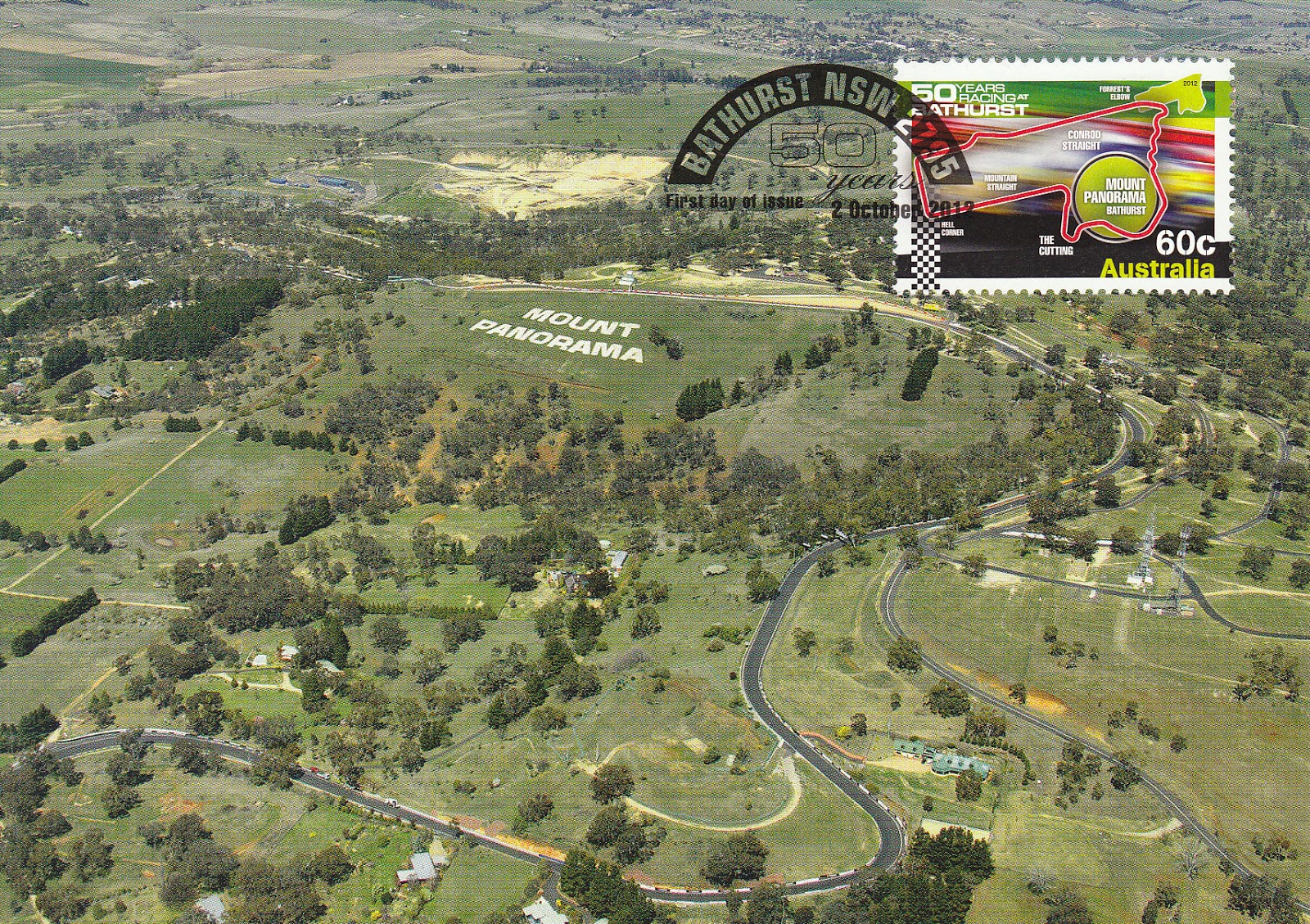 johan postcards Australia Bathurst / Mount Panorama Racetrack.