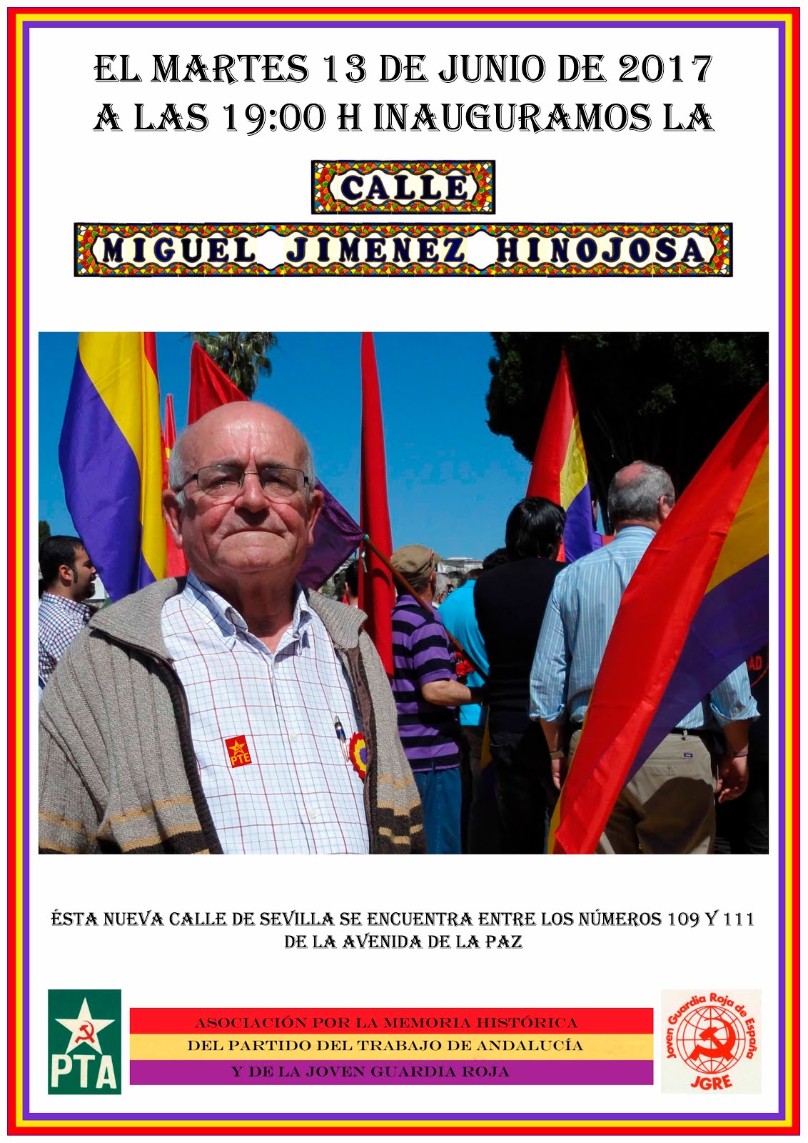 INAUGURACIÓN DE LA CALLE MIGUEL JIMÉNEZ HINOJOSA en Sevilla,el martes 17 de junio,a las 19H.