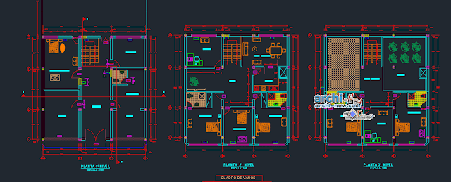 Trade house three levels Dwg