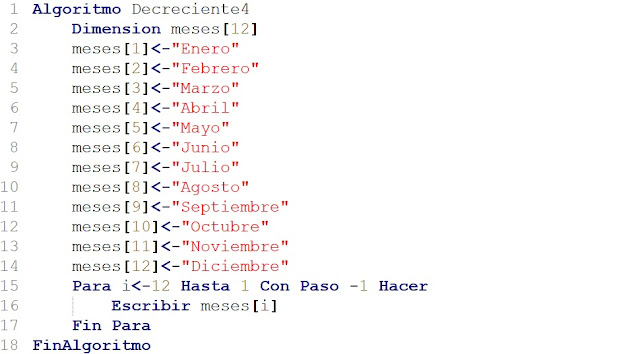 ciclos repetitivos en orden decreciente en algoritmos