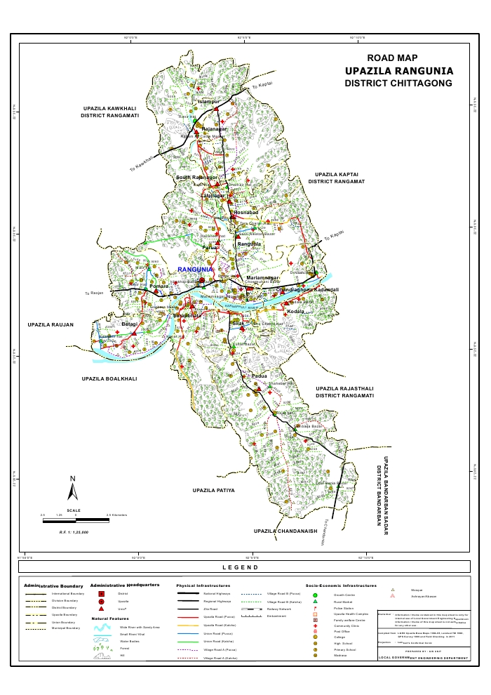 Rangunia Upazila Road Map Chittagong District Bangladesh