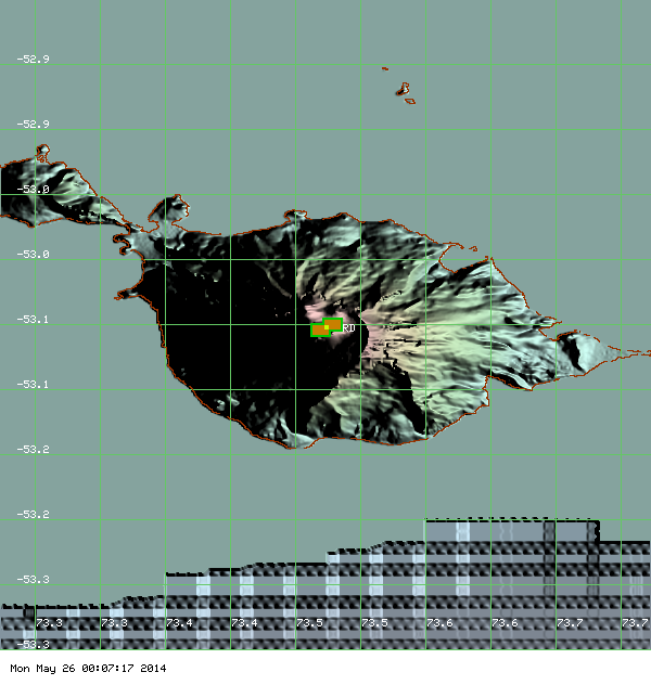 Anomalies thermiques sur le volcan Heard, 25 mai 2014