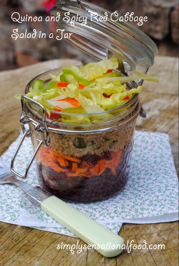 Quinoa and spicy Red Cabbage salad in a Jar simply.food