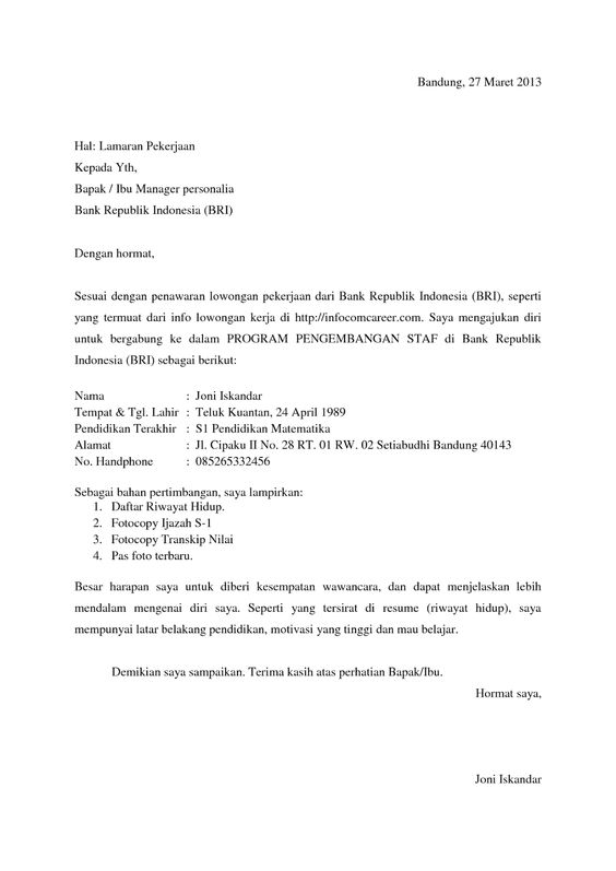 27 Contoh Surat Lamaran Frontliner Bank Bri Kumpulan Contoh Gambar