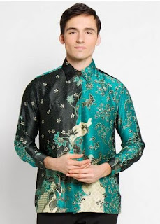 Baju Batik Pria Lengan Panjang Kombinasi Polos