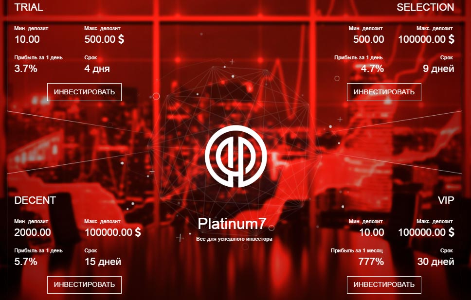 Инвестиционные планы Platinum7
