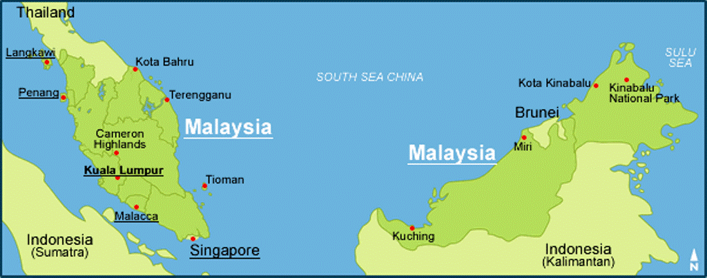 Малайзия политическая. Остров Пенанг Малайзия на карте. Куала-Лумпур Малайзия на карте Азии. Карта Малайзии с островами.