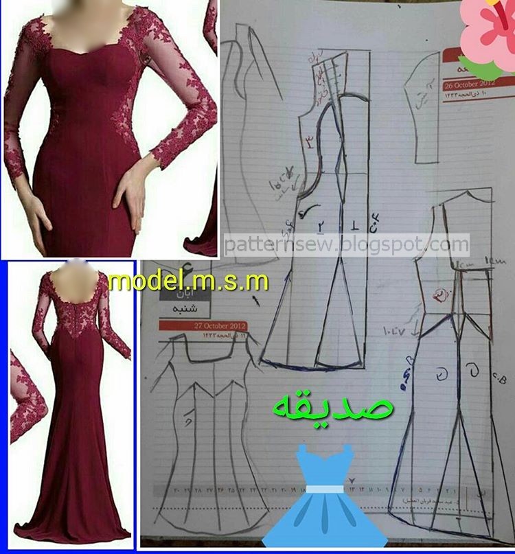 باترون مفصل لفستان سواريه طويل Pattern Sewing