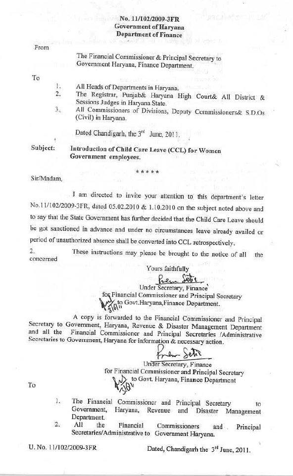 Child Care Leave Ccl Other Leave Rules And Letter Teacher