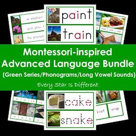 Montessori-inspired Advanced Language Bundle (Green Series/Phonograms/Long Vowel Sounds)