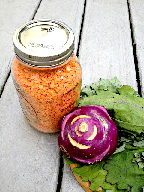 jar of red lentil and kohlrabi