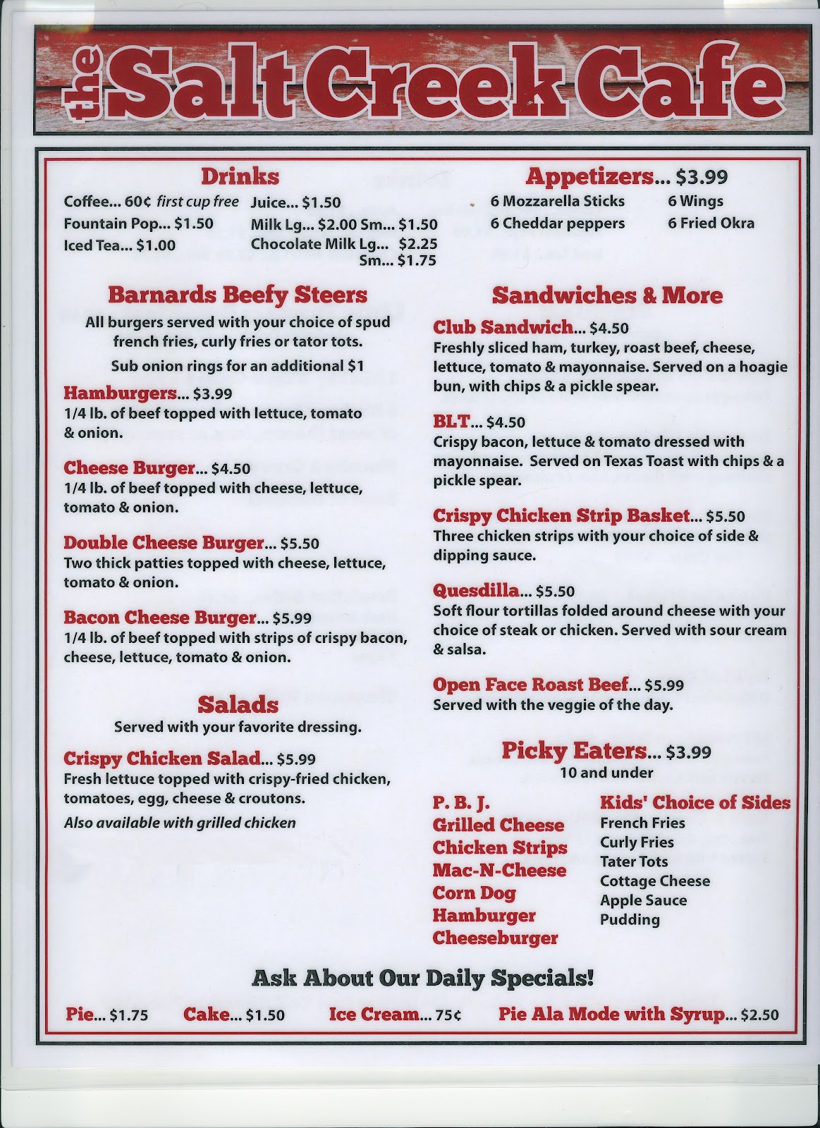 Barnard Banter Salt Creek Cafe Menu