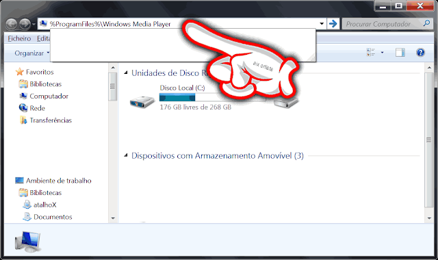 localização na barra de endereços do Explorer para a pasta do Windows Media Player