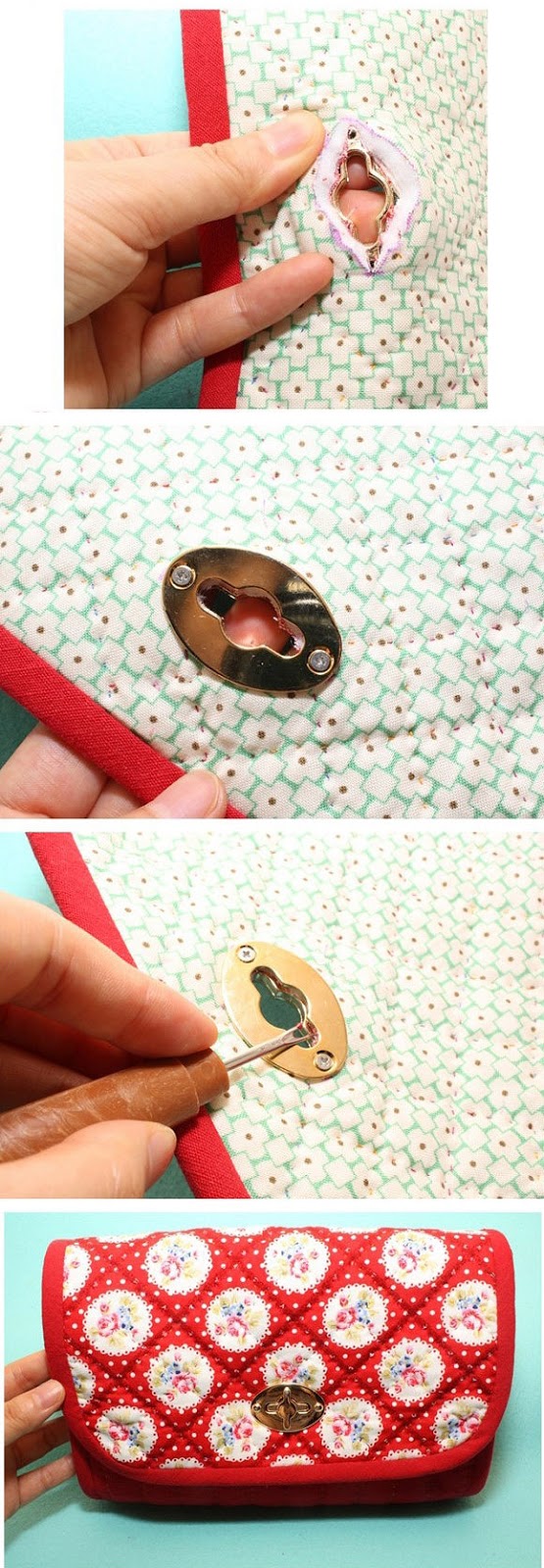 How to sew a Handbag with Turn Locks. Sewing Pattern & DIY Picture Tutorial.  Сумка-клатч с поворотной застежкой. Инструкция по шитью.