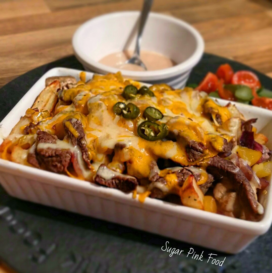 Philly Cheesesteak Fries Healthy Fakeaway Recipe Sugar Pink Food