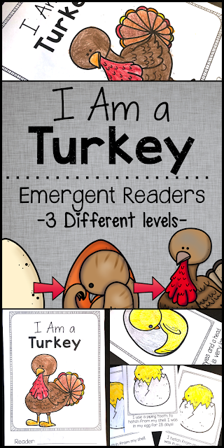 Thanksgiving is just around the corner! These differentiated turkey emergent readers are a perfect addition to the other activities, crafts, and ideas you have planned for your kids this November. Plus, sneak some writing practice in at the end of each book!