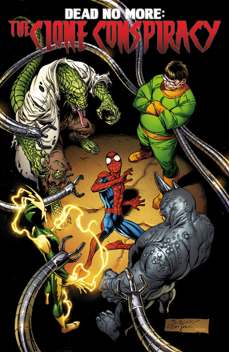 Arte promocional de A Conspiração do Clone por Mark Bagley.