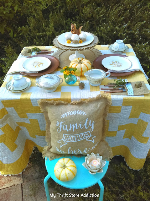 simple cupcakes and coffee in the garden fall tablescape