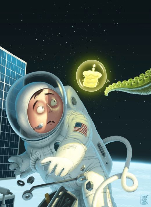 Denis Zilber ilustrações divertidas caricaturas Feliz aniversário no espaço