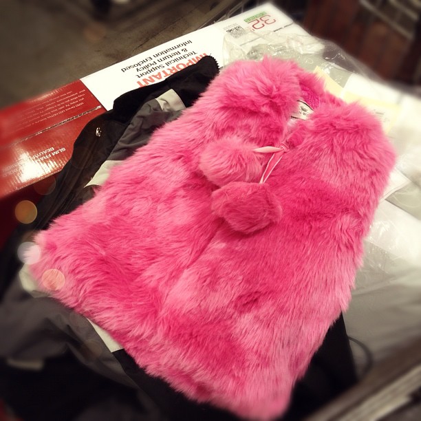furry pink toddler vest, shopping cart