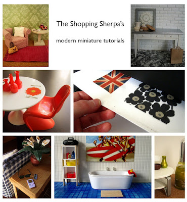 Mosaic showing images of seven modern dolls' house miniature tutorials.