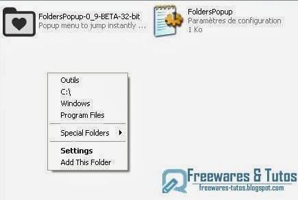 Folders Popup : un logiciel portable pour accéder rapidement à vos dossiers utilisés fréquemment