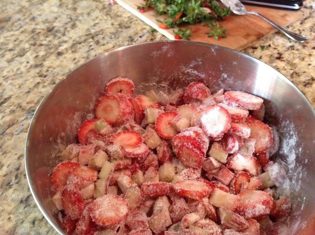 sugared Strawberry Rhubarb mixture for easy crisp recipe