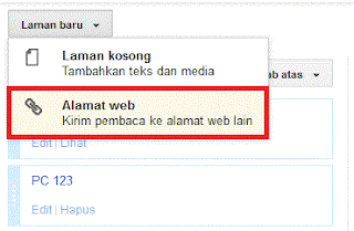 Klik pilihan 'Laman Baru', dan pilih 'Alamat Web' untuk membuat sebuah menu baru dalam menu bar. (Gambar tidak terlihat? Klik kanan tulisan ini, lalu pilih 'Reload Image'