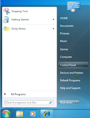 Creating password for a User Account Start menu