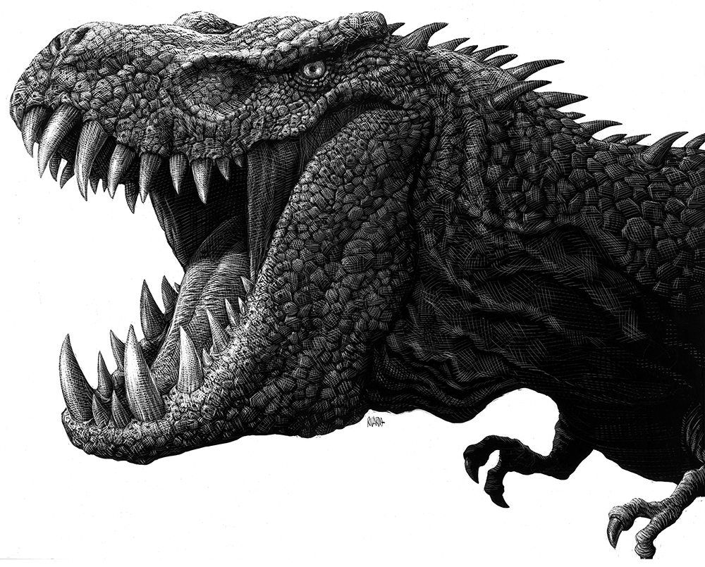 05-T-Rex-Dinosaur-Ricardo-Martinez-Wild-Animals-inside-Scratchboard-Drawings-www-designstack-co