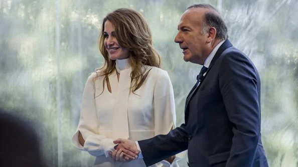 Queen Rania of Jordan delivers her speech at the Medef Summer Conference 