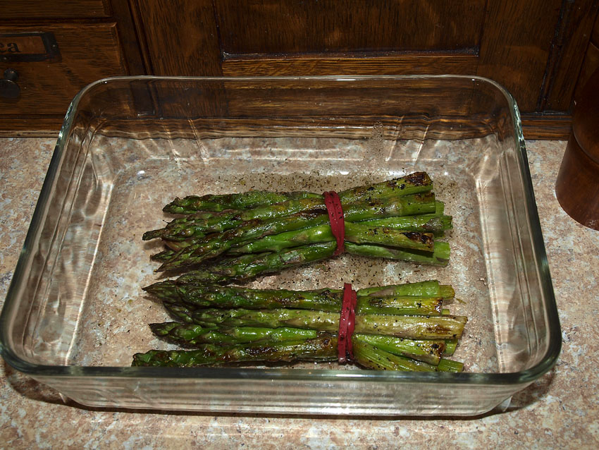 Pellet Smoker Cooking Smoked Rib Eye, Asparagus Salad and Bread