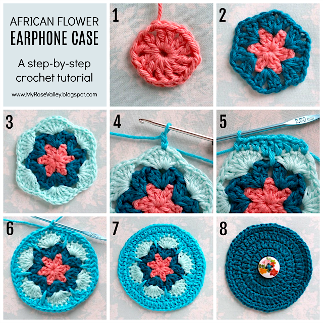 My Rose Valley African Flower Earphone Case A crochet tutorial