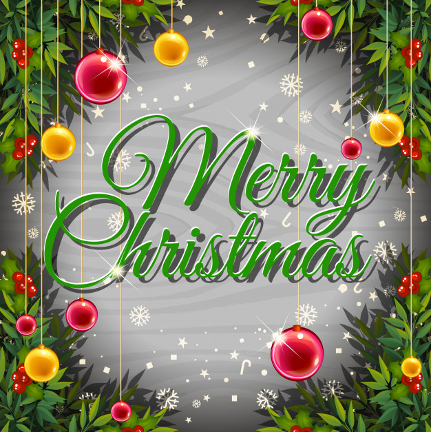 Christmas card template with balls and mistletoes Free Vector