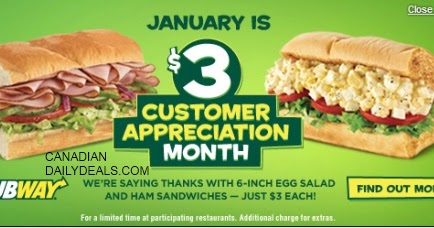 Canadian Daily Deals: Subway $3 Egg Salad & Ham January Customer
