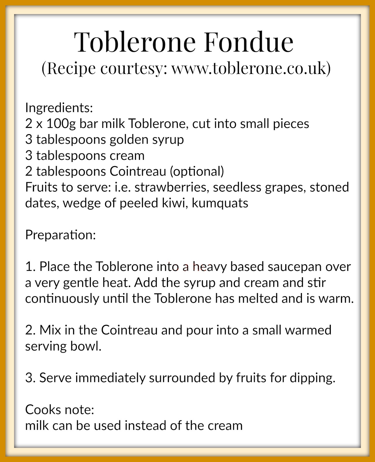 chokladfondue recept toblerone